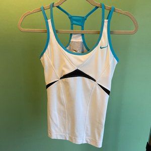 nike tank top white w/aqua straps and black detail